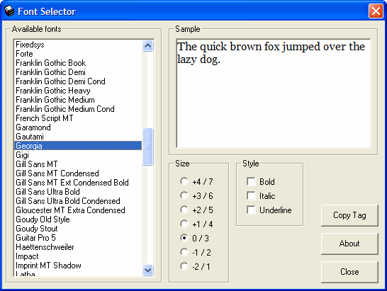 Screenshot of Font Selector software